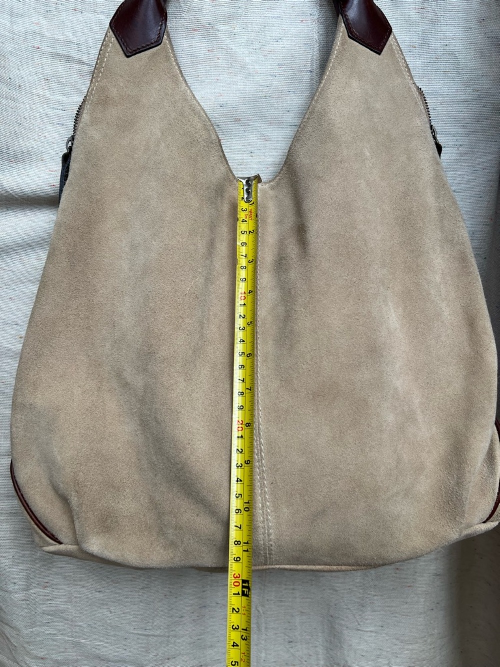 NARDELLI Neutral Suede Hobo Bag with Brown Leather Handles - Picture 14 of 16